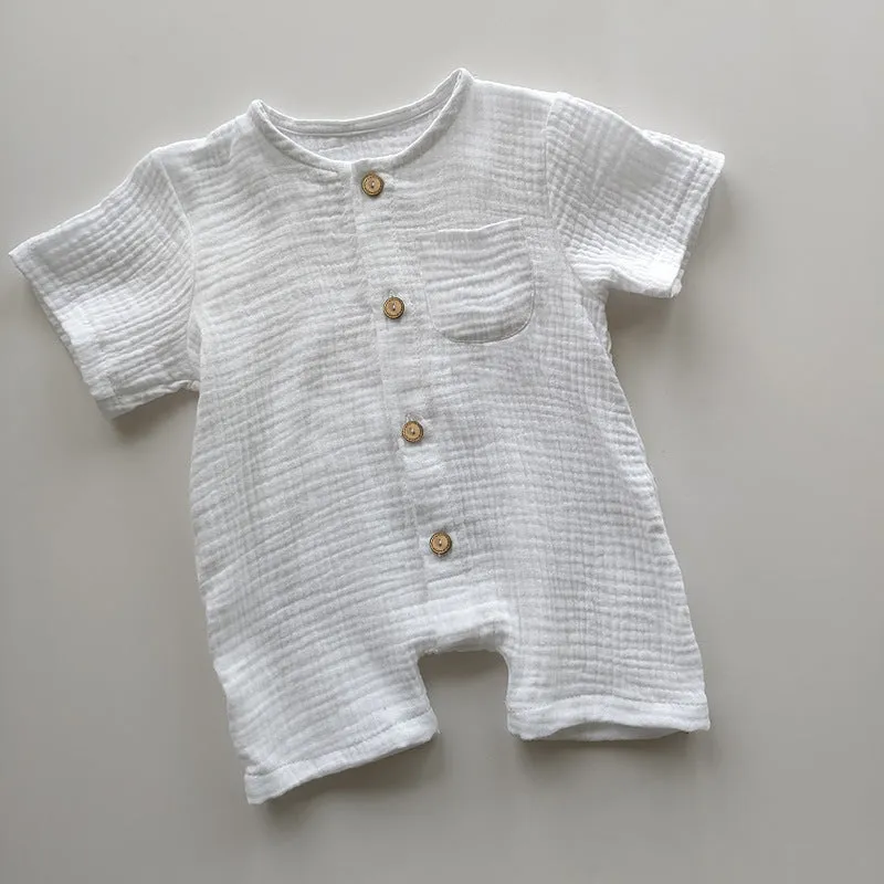 Cotton short-sleeved infant romper in peacock green, casual style for boys and girls, size 73