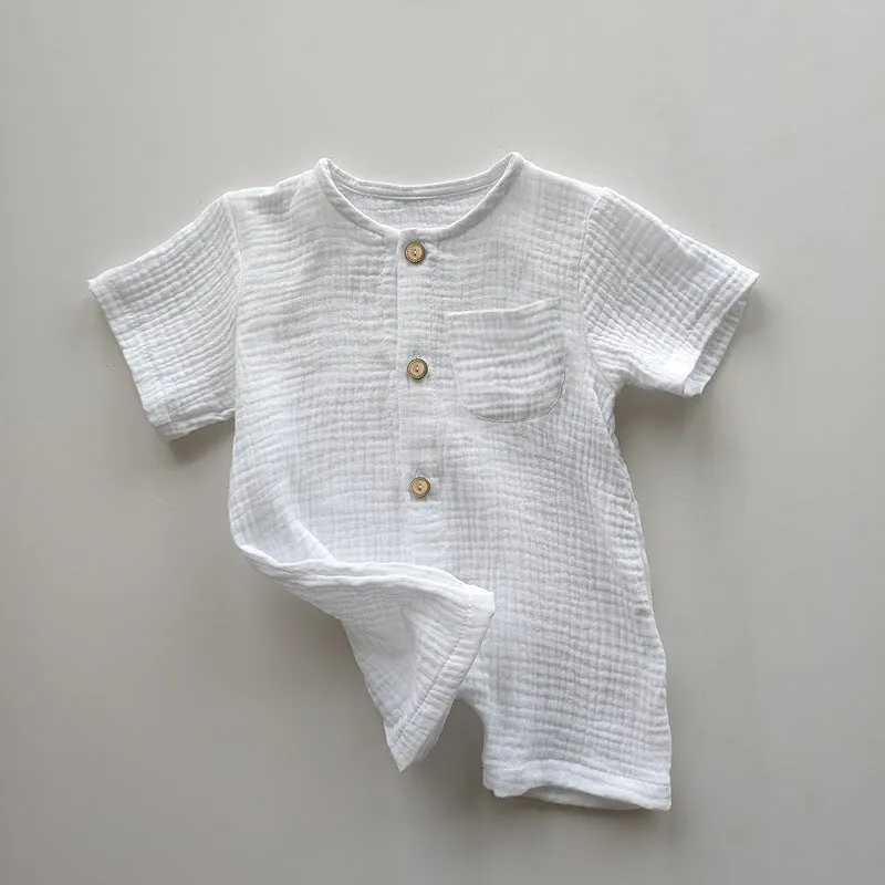 Cotton short-sleeved infant romper in peacock green, casual style for boys and girls, size 73