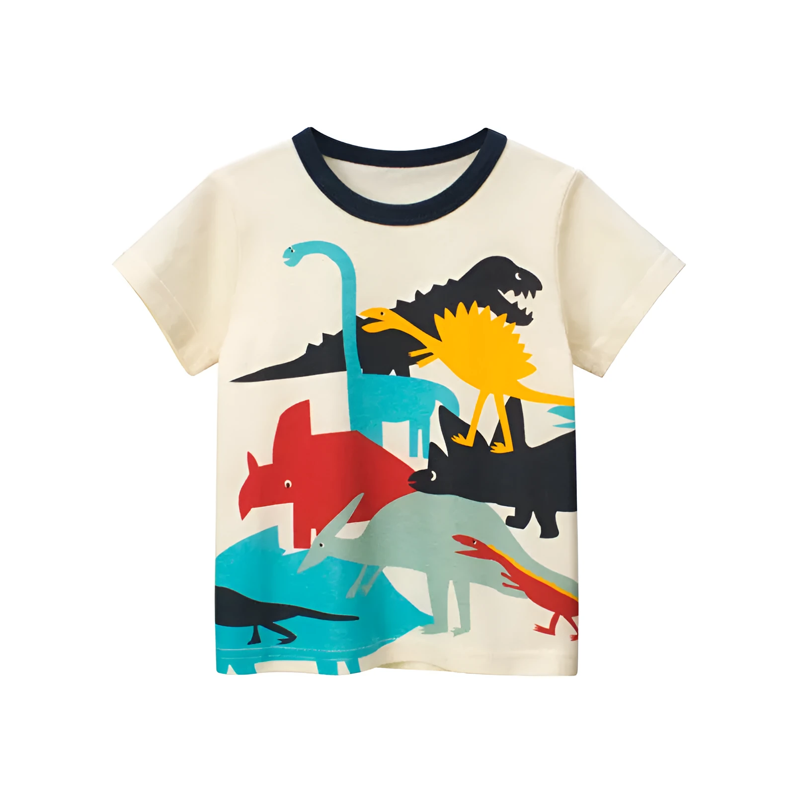 Boys short sleeve t-shirt in apricot with dinosaur cartoon print on front, 100% cotton, round neck.