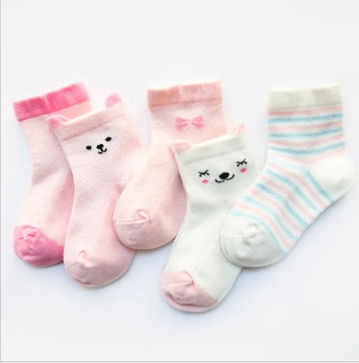 Pack of five children's cotton summer socks in assorted colours for boys and girls