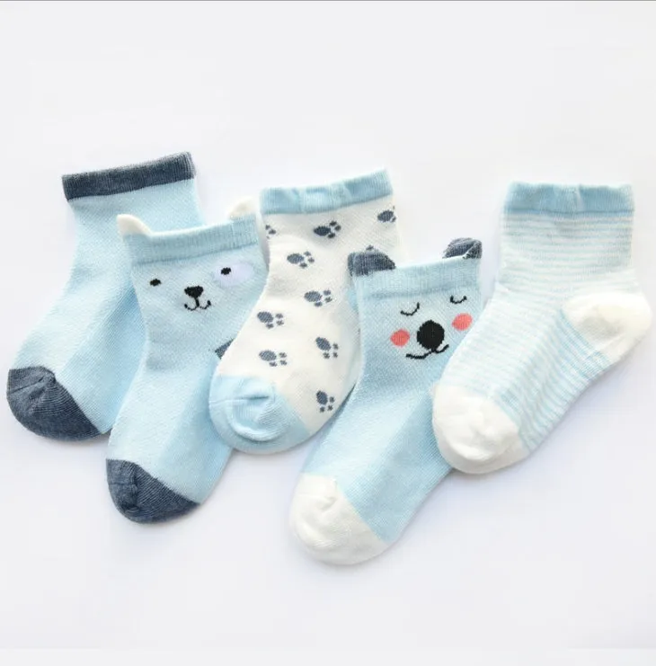 Pack of five children's cotton summer socks in assorted colours for boys and girls