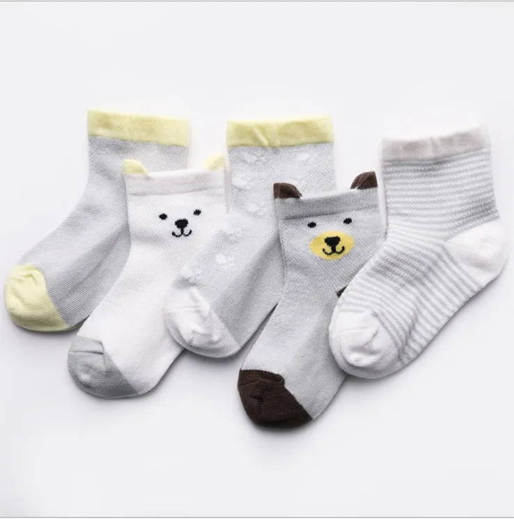 Pack of five children's cotton summer socks in assorted colours for boys and girls