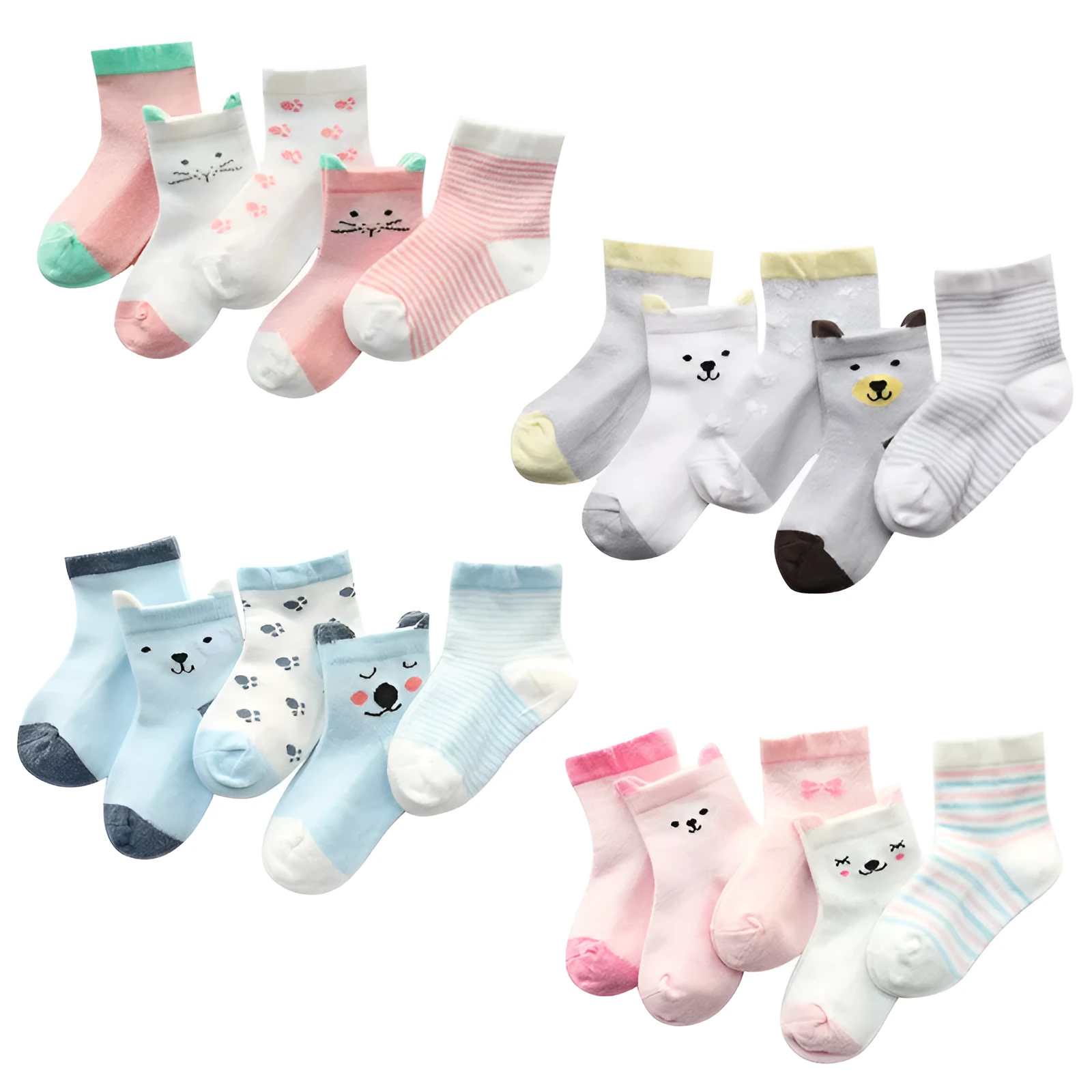 Pack of five children's cotton summer socks in assorted colours for boys and girls
