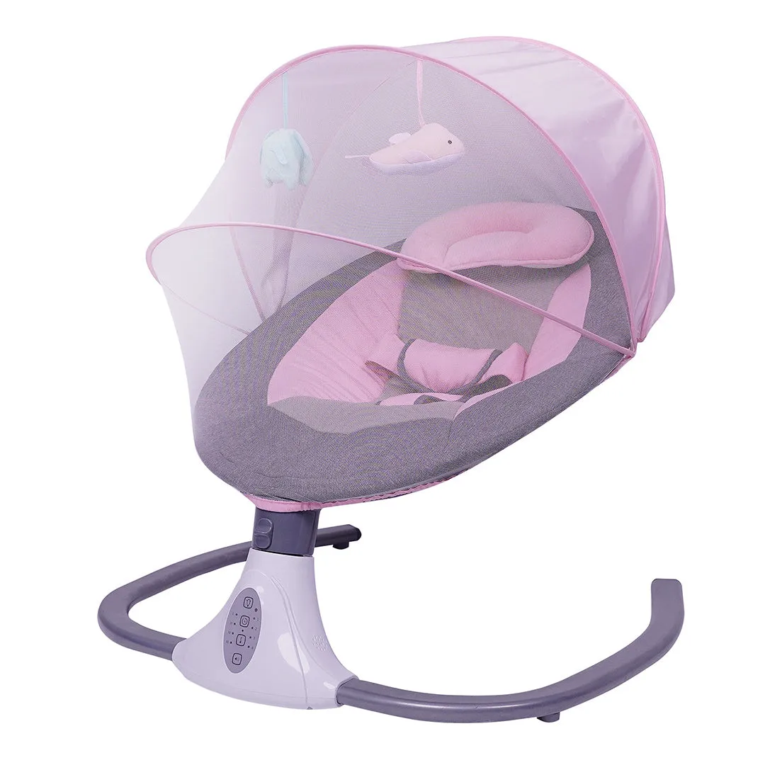 Baby rocking chair electric smart cradle in cherry blossom pink with Bluetooth remote control for infants 1-14 months
