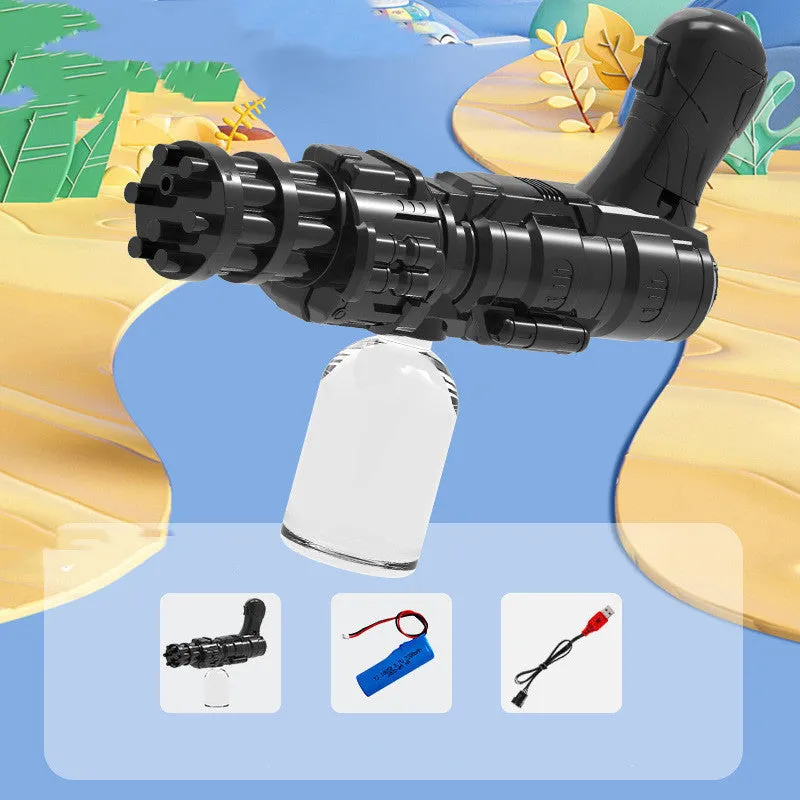 Essential electric water gun in black plastic, 31cm long, with USB charging cable included