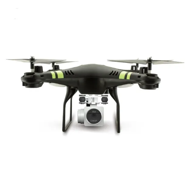 X52 RC quadcopter drone with 1080P camera, black fuselage, and four rotor arms on a white background