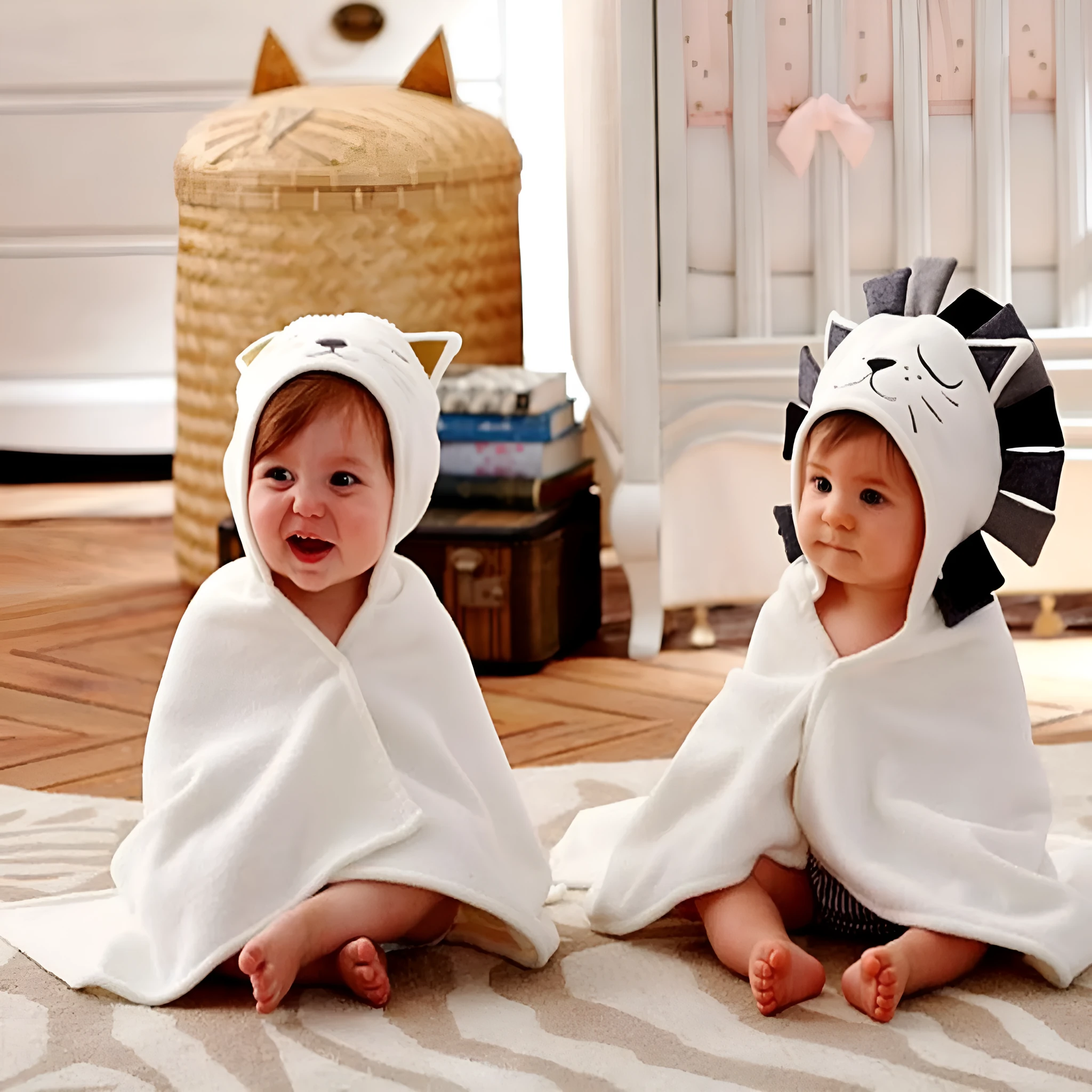 Cotton lion cat shape baby bath towel 85x58cm with cartoon face for kids room decor and swaddling