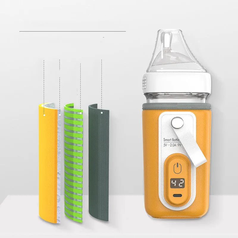 Baby bottle warmer USB portable constant temperature heating faux leather cover green pink