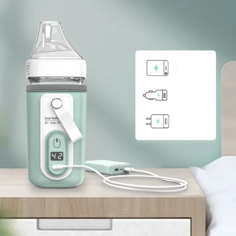 Baby bottle warmer USB portable constant temperature heating faux leather cover green pink