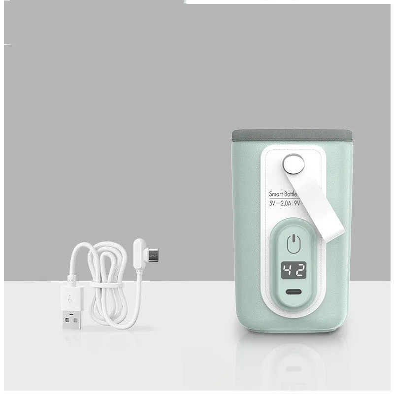 Baby bottle warmer USB portable constant temperature heating faux leather cover green pink