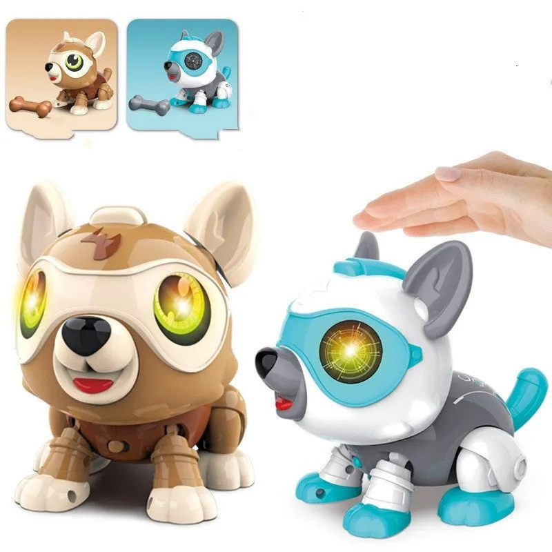 DIY mechanical electronic robot dog in Persian brown with voice control and touch sensing