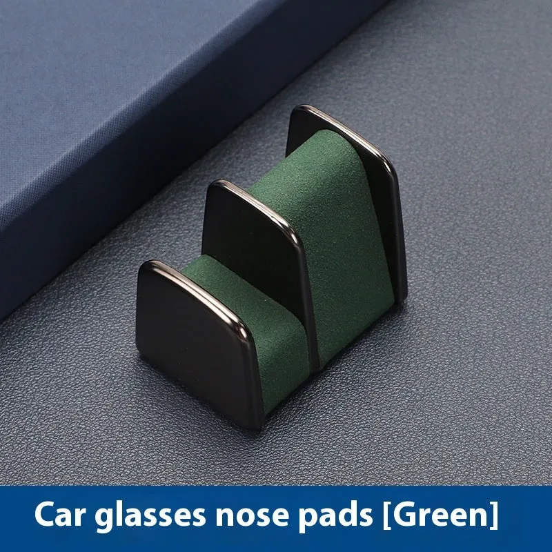 Green zinc alloy and leather car dashboard clip for holding sunglasses, shown next to a ruler showing 3.7cm size.
