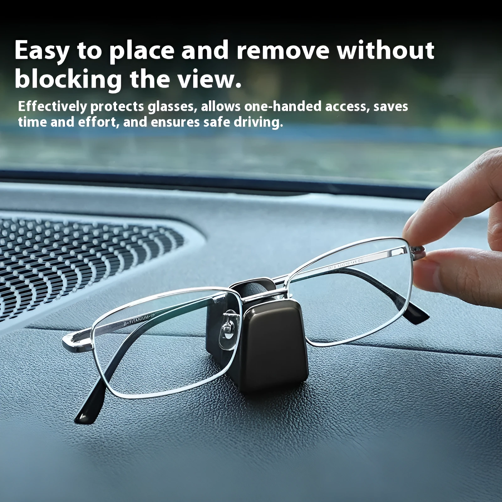 Green zinc alloy and leather car dashboard clip for holding sunglasses, shown next to a ruler showing 3.7cm size.