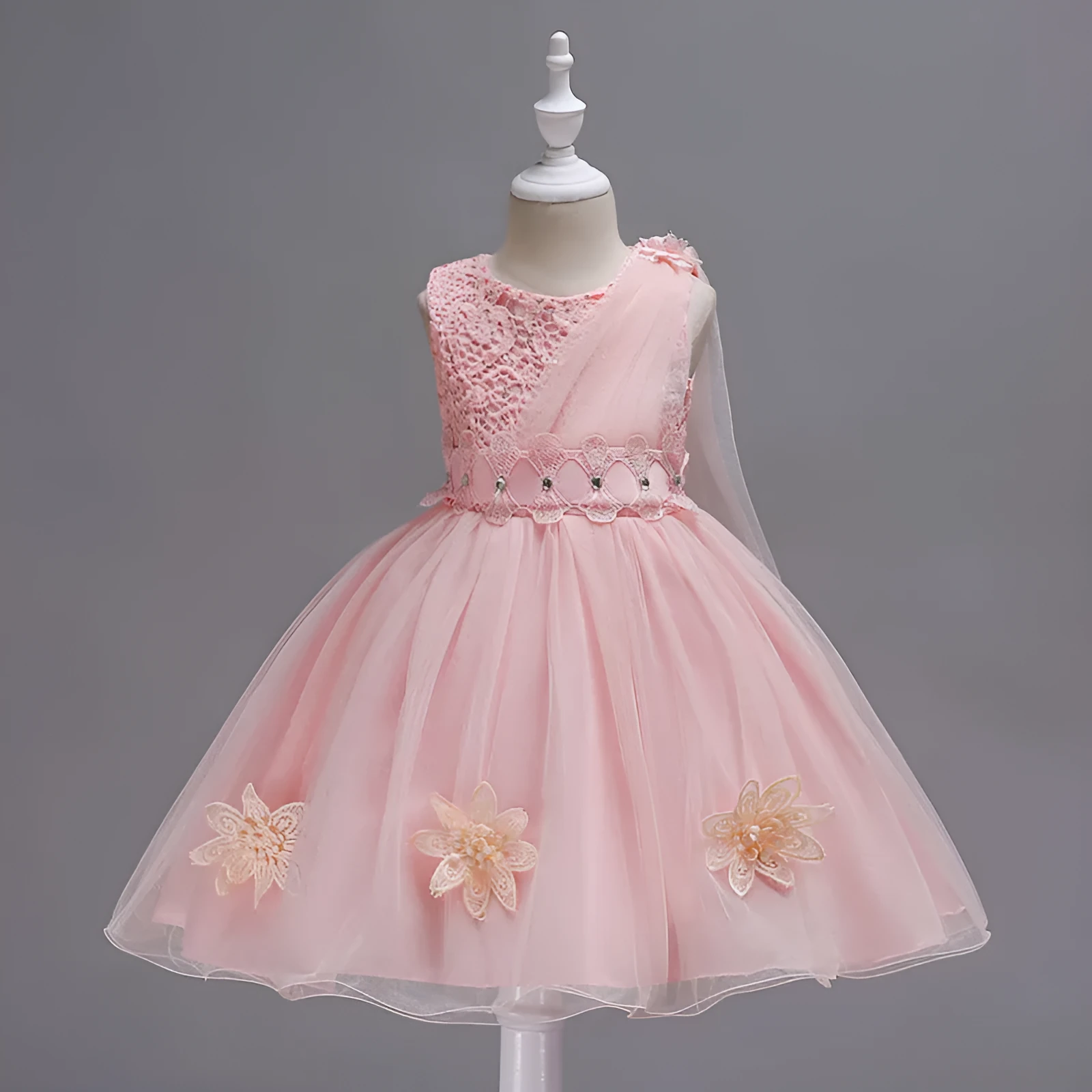 Baby girl A-line satin dress in rose red colour with structured collar and short sleeves