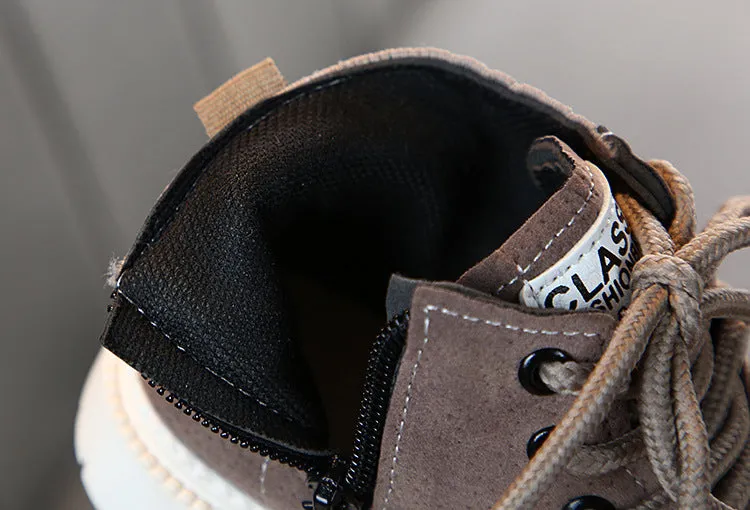 Children's Martin snow boots in synthetic leather with side zipper, solid colour, low cylinder design