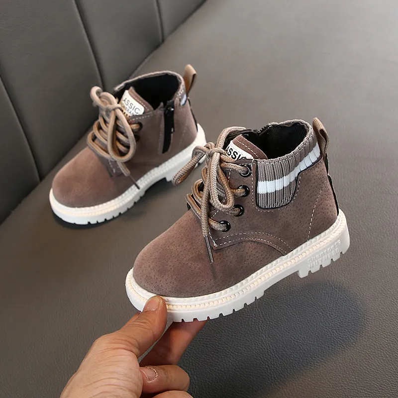 Children's Martin snow boots in synthetic leather with side zipper, solid colour, low cylinder design