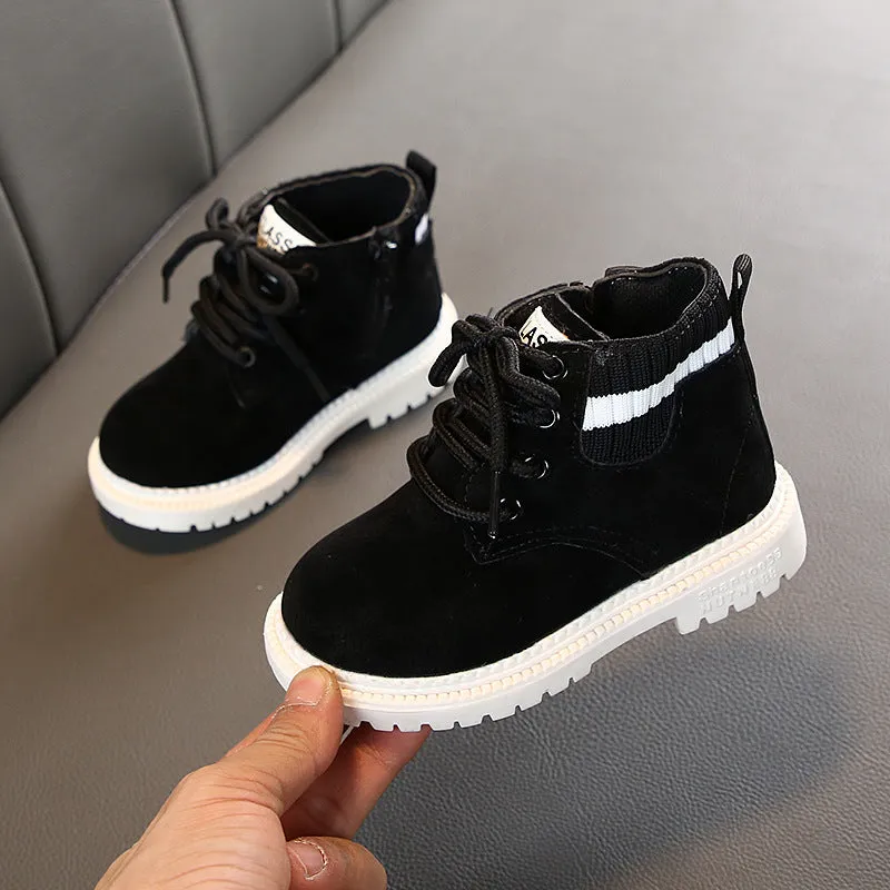 Children's Martin snow boots in synthetic leather with side zipper, solid colour, low cylinder design