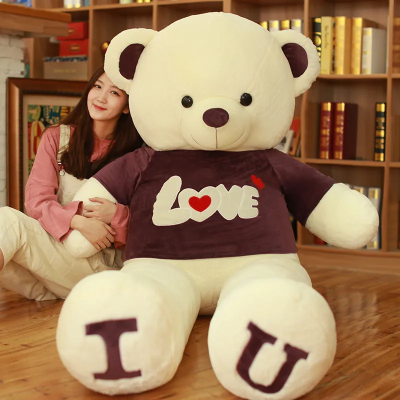 Heart Bear plush toy with heart motif on chest, in khaki colour, 80cm size