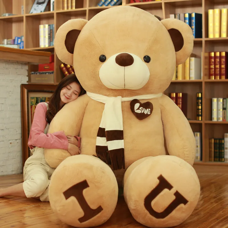 Heart Bear plush toy with heart motif on chest, in khaki colour, 80cm size
