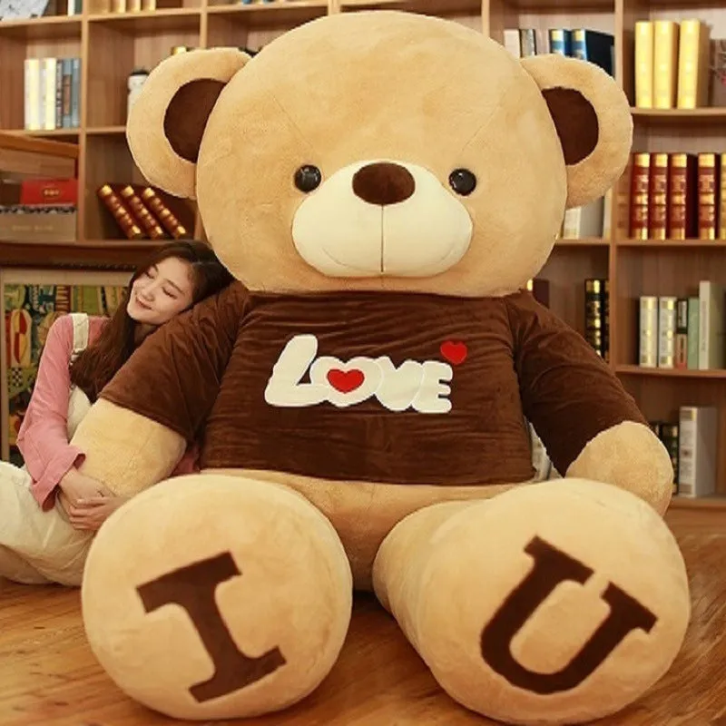Heart Bear plush toy with heart motif on chest, in khaki colour, 80cm size