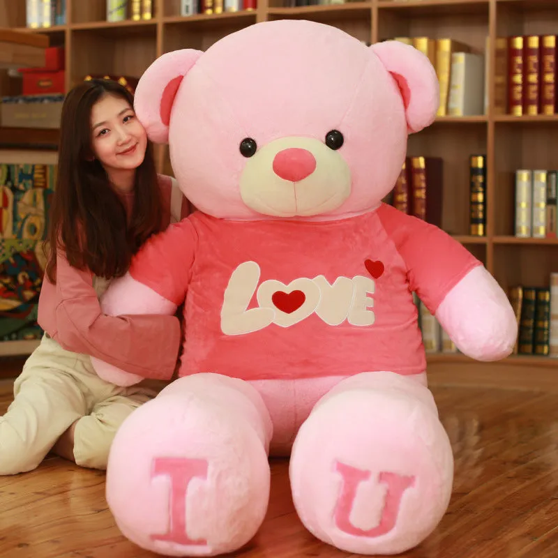 Heart Bear plush toy with heart motif on chest, in khaki colour, 80cm size