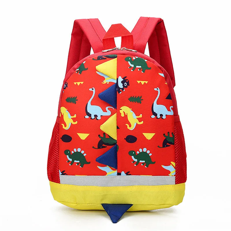 Cartoon dinosaur children backpack in nylon with double straps, available in four colours
