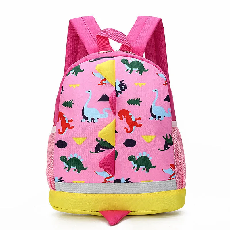 Cartoon dinosaur children backpack in nylon with double straps, available in four colours