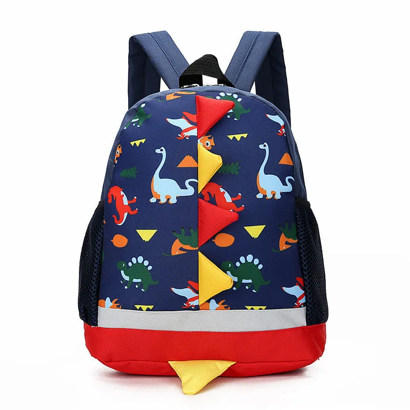 Cartoon dinosaur children backpack in nylon with double straps, available in four colours