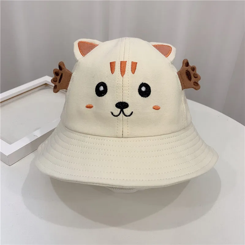 Kitten and Frog cotton sun hat for children, fisherman style, 48 cm head circumference, blue colour