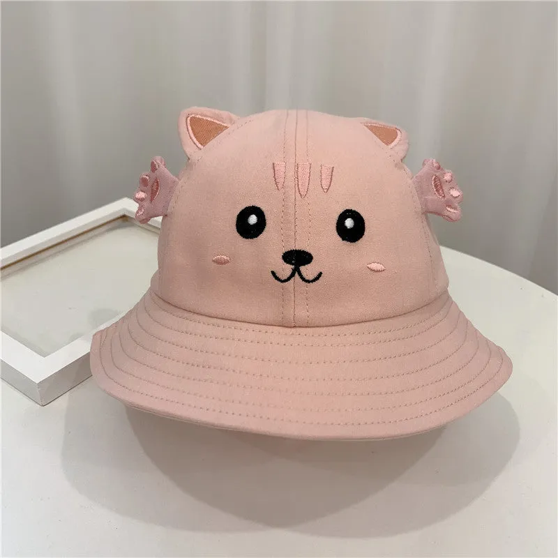 Kitten and Frog cotton sun hat for children, fisherman style, 48 cm head circumference, blue colour