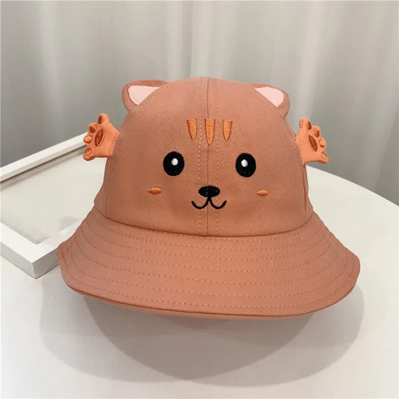 Kitten and Frog cotton sun hat for children, fisherman style, 48 cm head circumference, blue colour