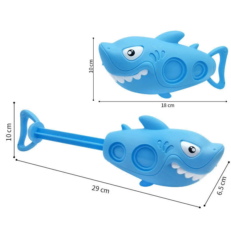 Children's plastic dinosaur water gun bath toy in blue, green, orange, pink, or sky blue on white background