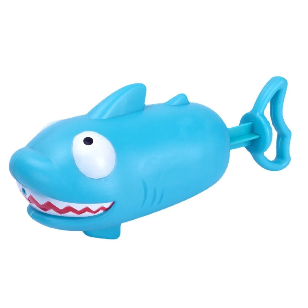 Children's plastic dinosaur water gun bath toy in blue, green, orange, pink, or sky blue on white background