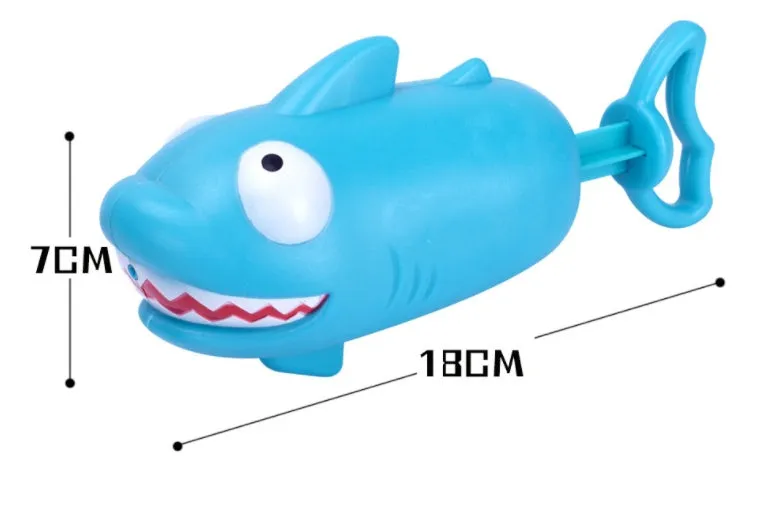 Children's plastic dinosaur water gun bath toy in blue, green, orange, pink, or sky blue on white background
