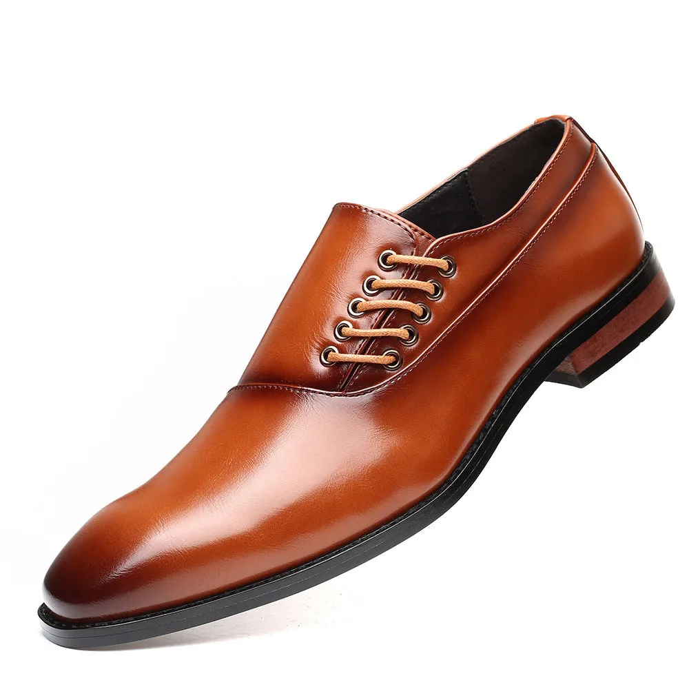 Japanese square toe large size men's lace-up shoes in black with leather stitching and rubber sole