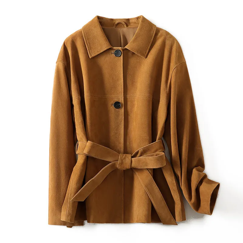Loose retro-style caramel mocha cashmere coat with Peter Pan collar and leather stitching details