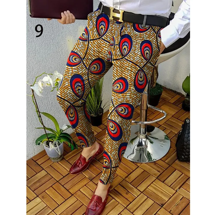 Men's slim-fit plaid casual trousers in polyester blend fabric with straight leg design
