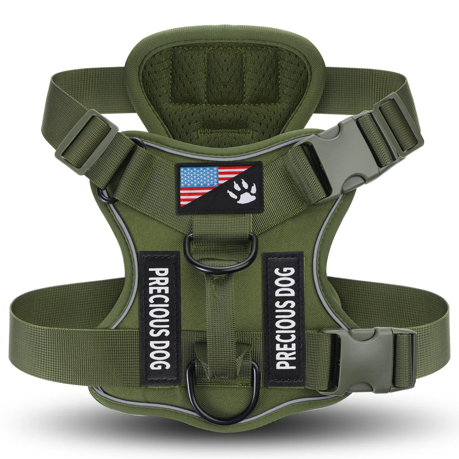 Large dog tactical nylon chest strap vest with reflective rope in army green colour