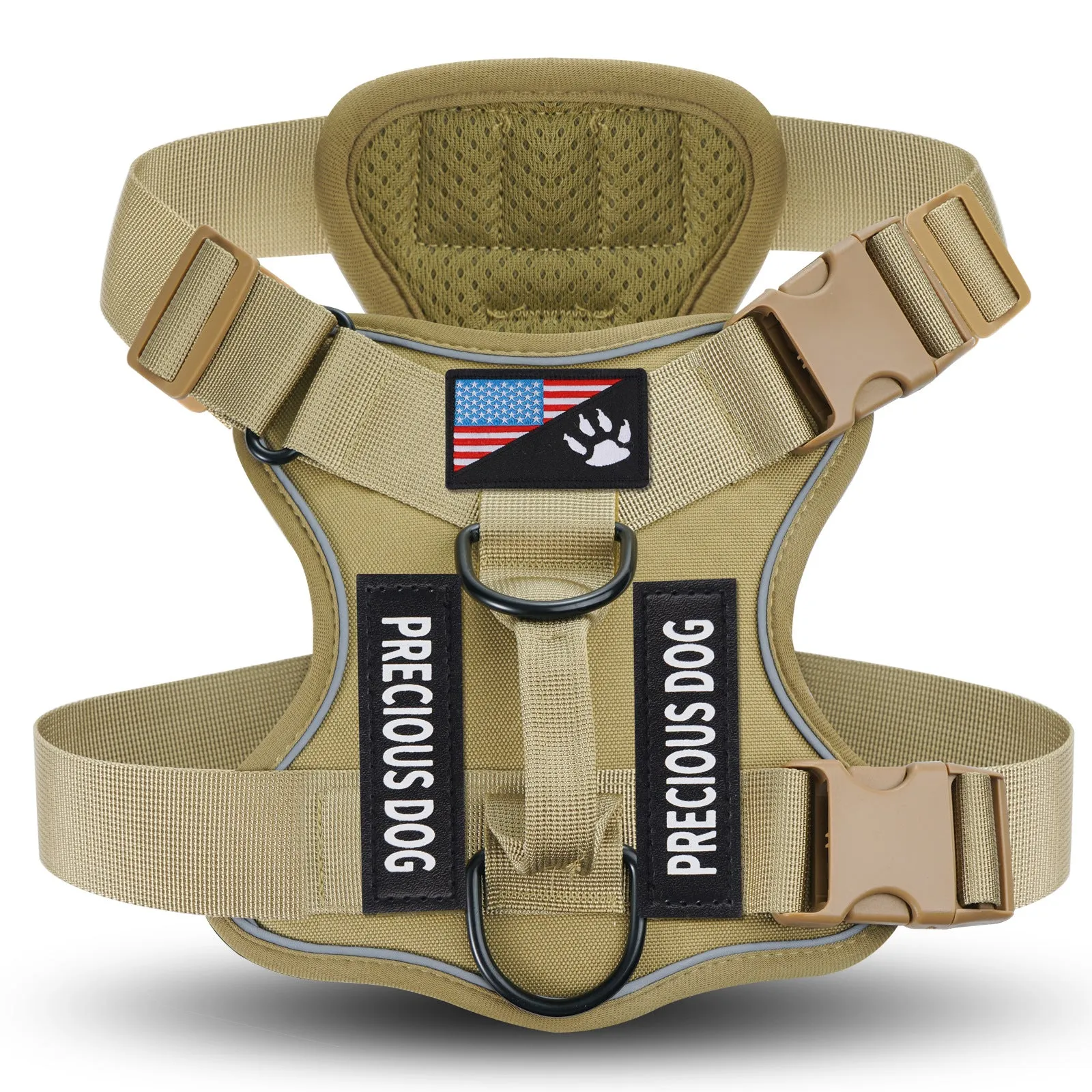 Large dog tactical nylon chest strap vest with reflective rope in army green colour
