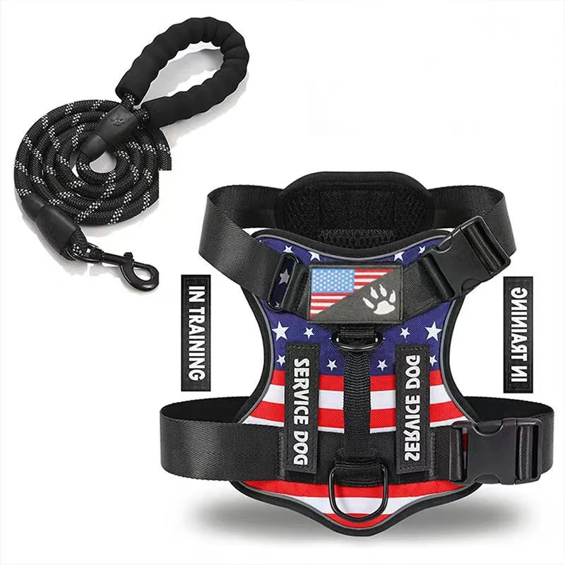 Large dog tactical nylon chest strap vest with reflective rope in army green colour