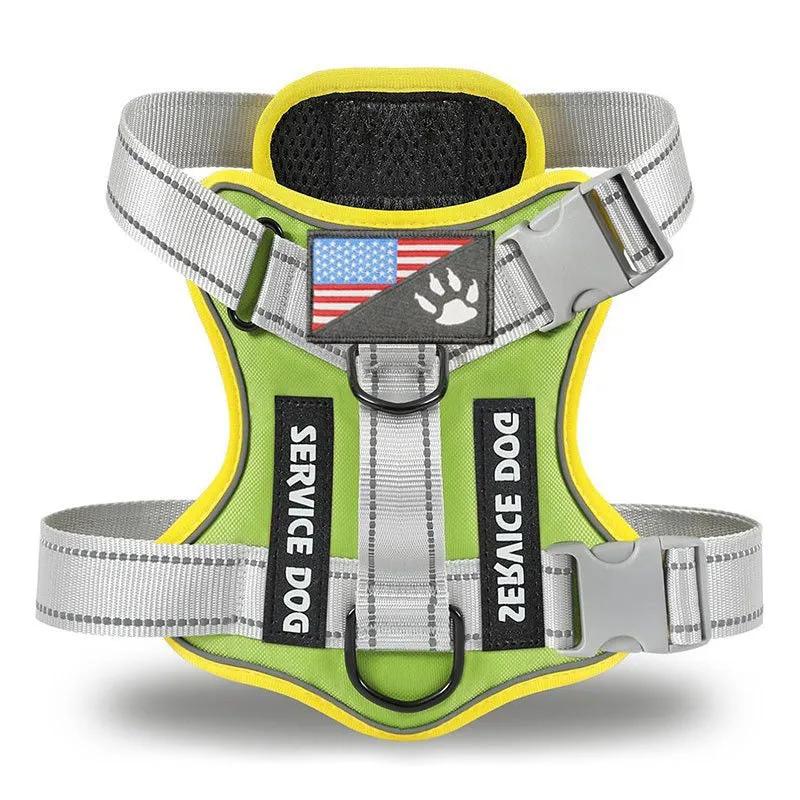 Large dog tactical nylon chest strap vest with reflective rope in army green colour
