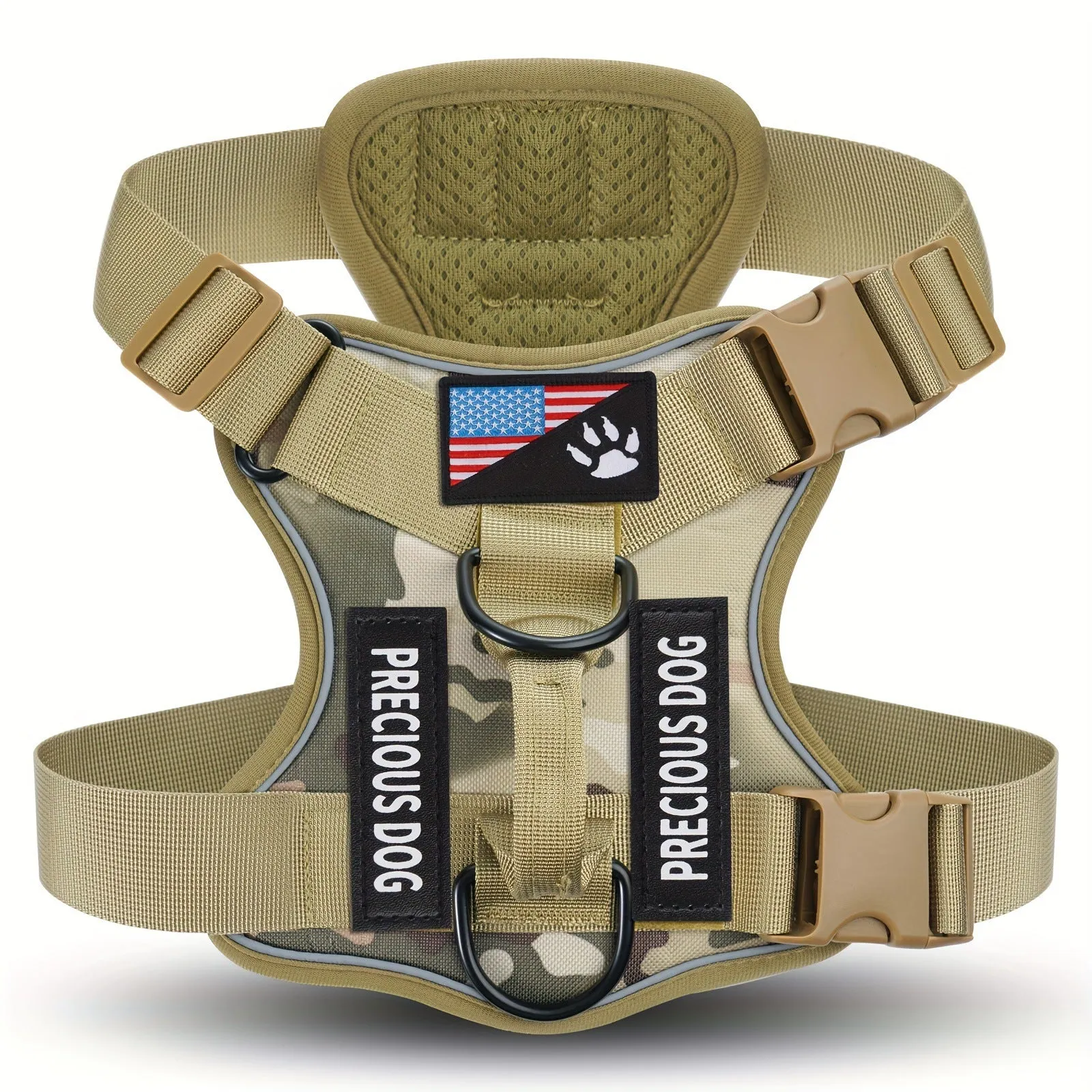 Large dog tactical nylon chest strap vest with reflective rope in army green colour