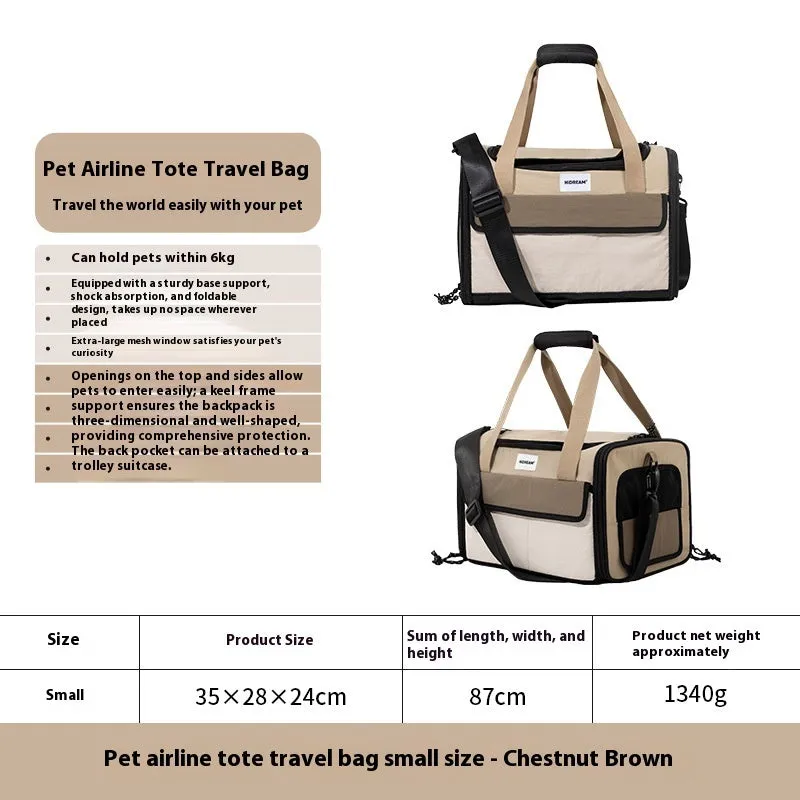Portable one-shoulder cat bag nylon pet air tote chestnut brown carrier for small pets