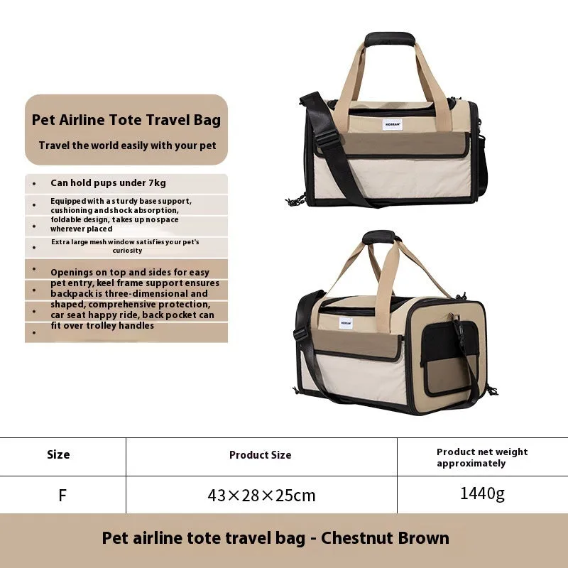 Portable one-shoulder cat bag nylon pet air tote chestnut brown carrier for small pets