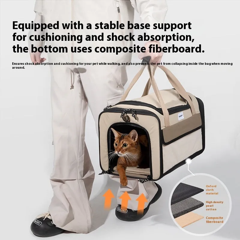 Portable one-shoulder cat bag nylon pet air tote chestnut brown carrier for small pets
