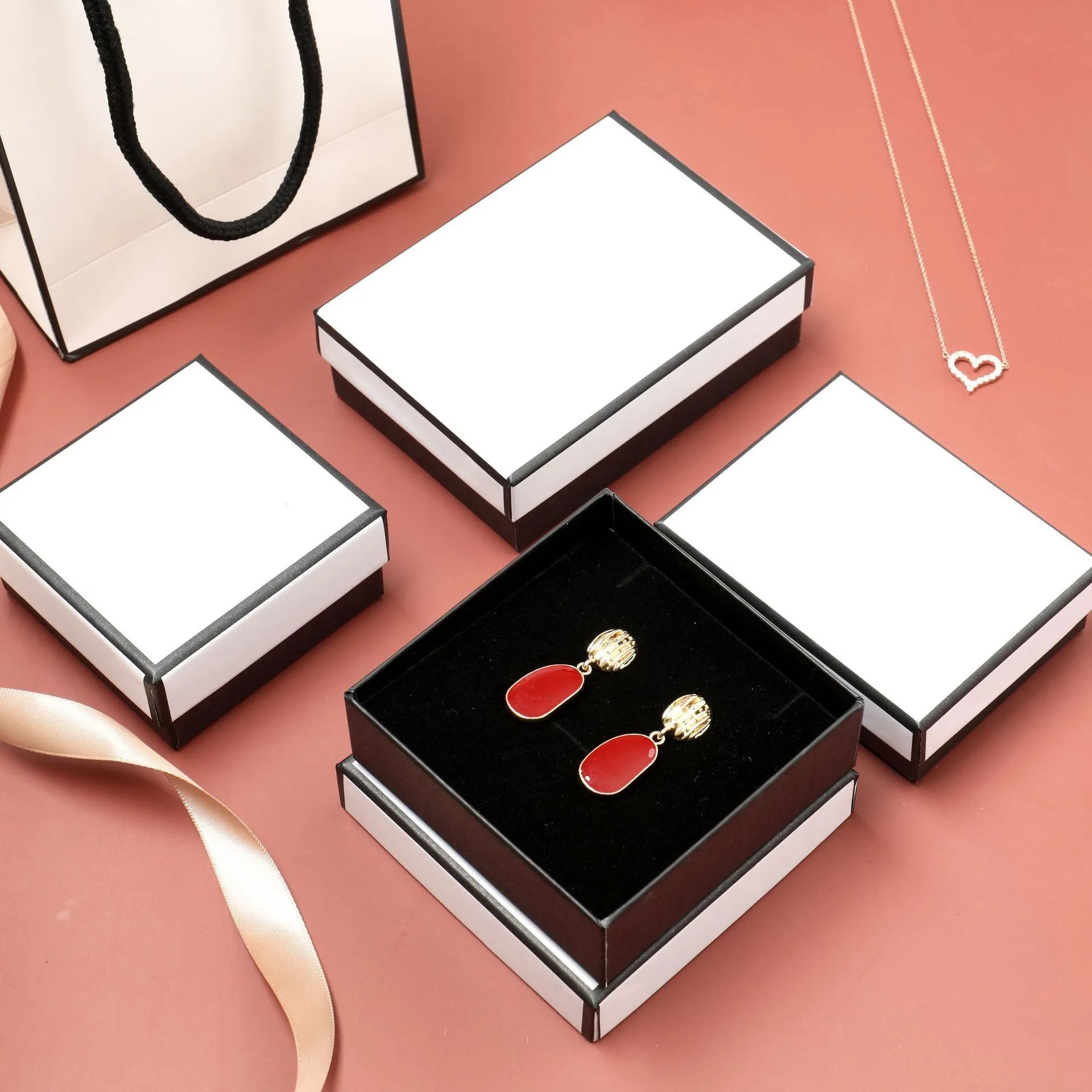 Classic black white paper cardboard jewellery gift box multiple sizes for rings earrings necklaces