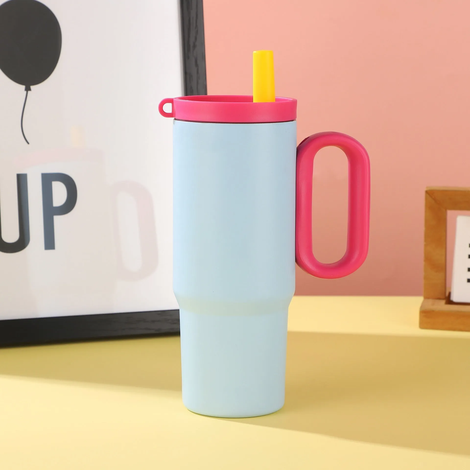 Portable ice bath cup with handle and straw in various colour options