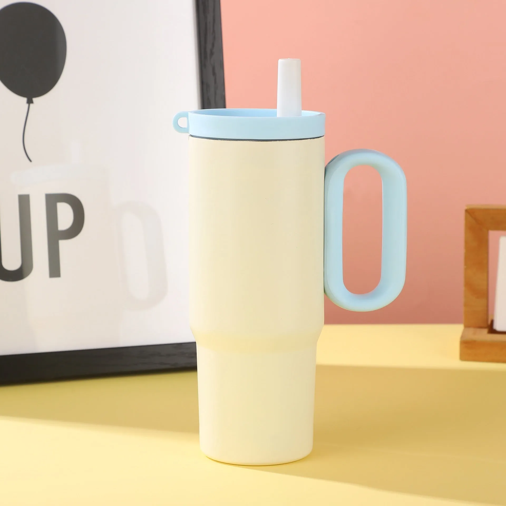 Portable ice bath cup with handle and straw in various colour options
