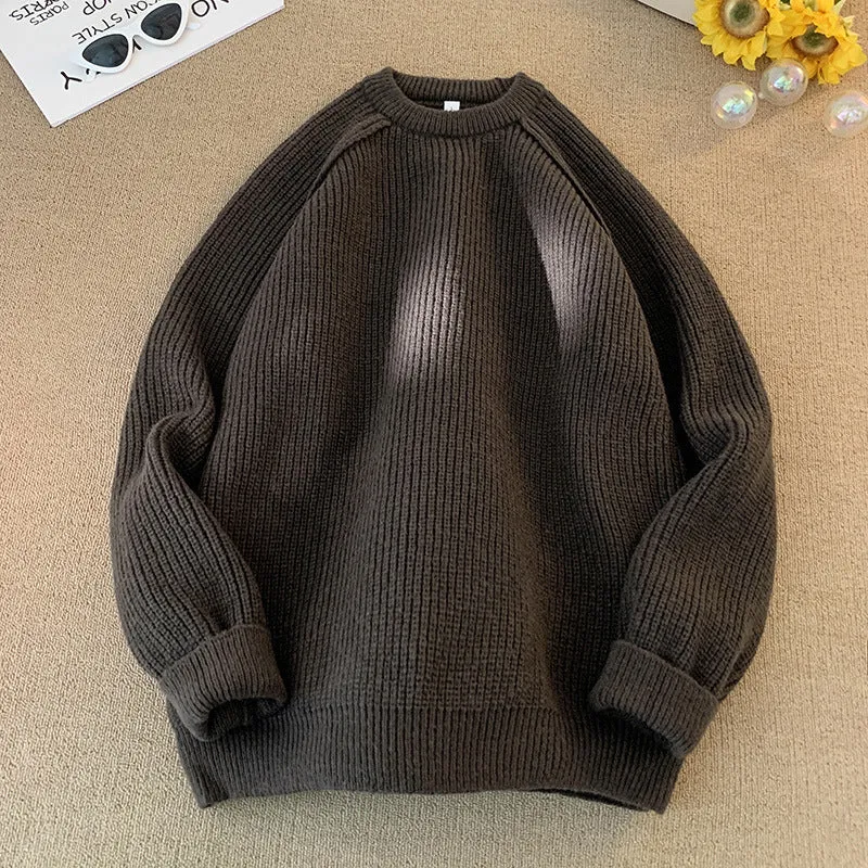 Men's solid colour loose pullover sweater in black 100% polyester long sleeves casual top