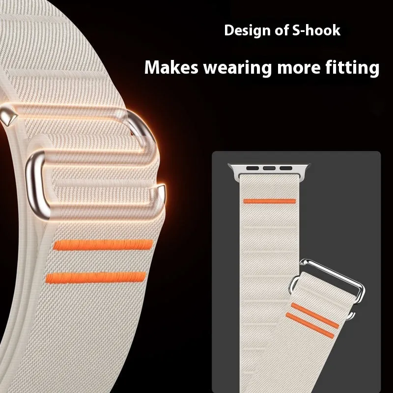 Elastic nylon sports watchband with stainless steel buckle for Apple Watch, shown in Army Green colour.